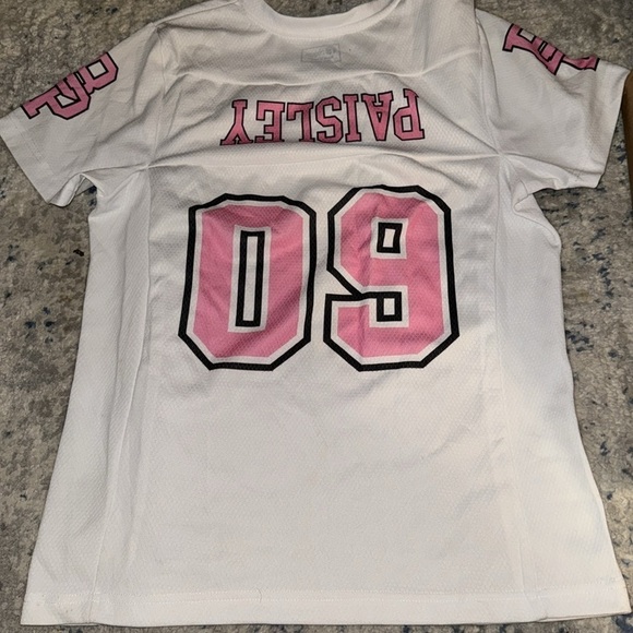 Raggz Brad‎ Paisley # 9 white pink short sleeve jersey top flaw Sz S - Picture 2 of 5